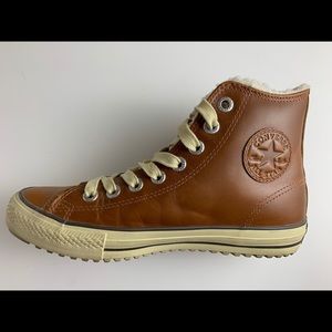 Men’s brown leather & shearling Converse sneakers